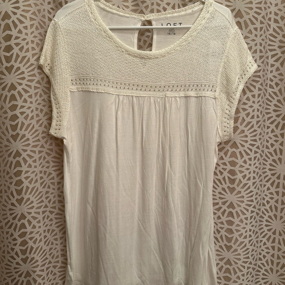 LOFT Ivory Textured Short Sleeve Blouse